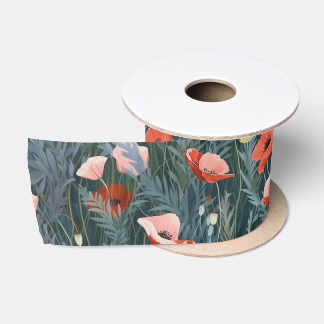 Red Poppy Meadow Satin Ribbon (Spool)