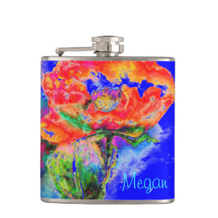 Red Poppy Monogram - blue Hip Flask