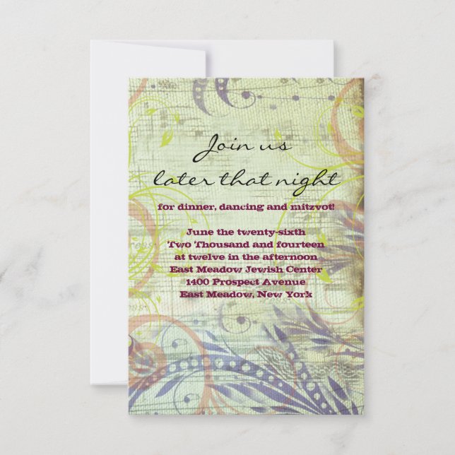 RED POPPY MUSICAL Bat Mitzvah Party Card (Front)