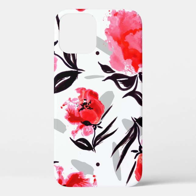 Red Poppy on a white background with grey stripes. Case-Mate iPhone Case (Back)