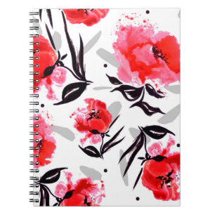 Red Poppy on a white background with grey stripes. Notebook