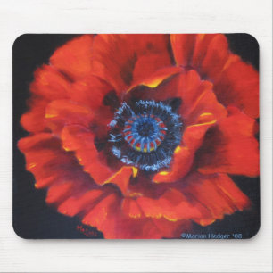 Red Poppy on black Mouse Mat