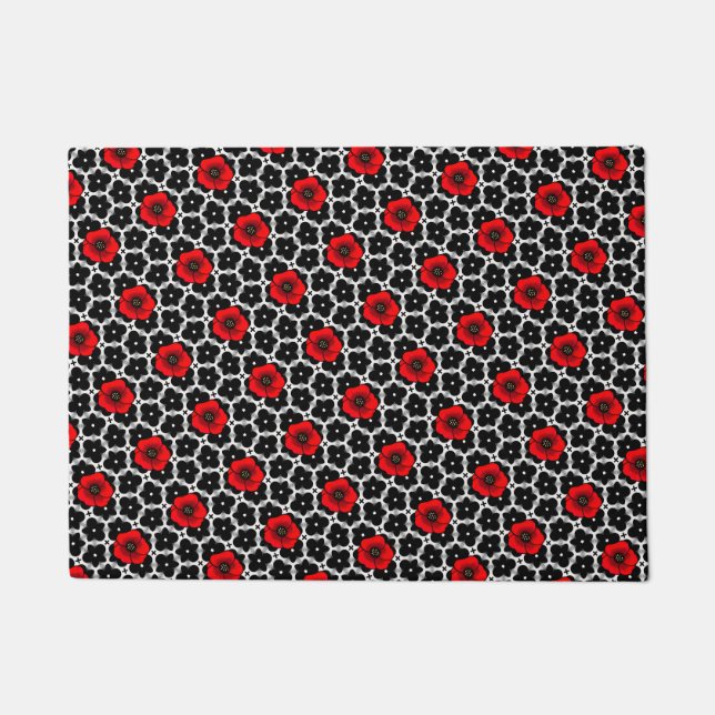 Red Poppy on Goth Flowers Doormat (Front)