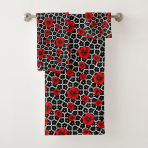Red Poppy on Goth Garden Bath Towel Set