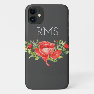 Red Poppy on Grey Customisable Monogram  Case-Mate iPhone Case