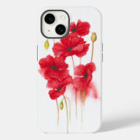 Red Poppy Painting on White 