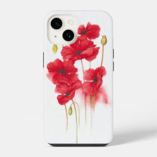 Red Poppy Painting on White iPhone 14 Case