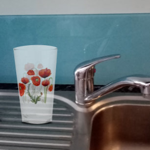 RED POPPY Parade Floral Glass