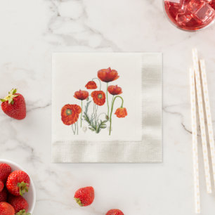 RED POPPY Parade Floral   Napkin