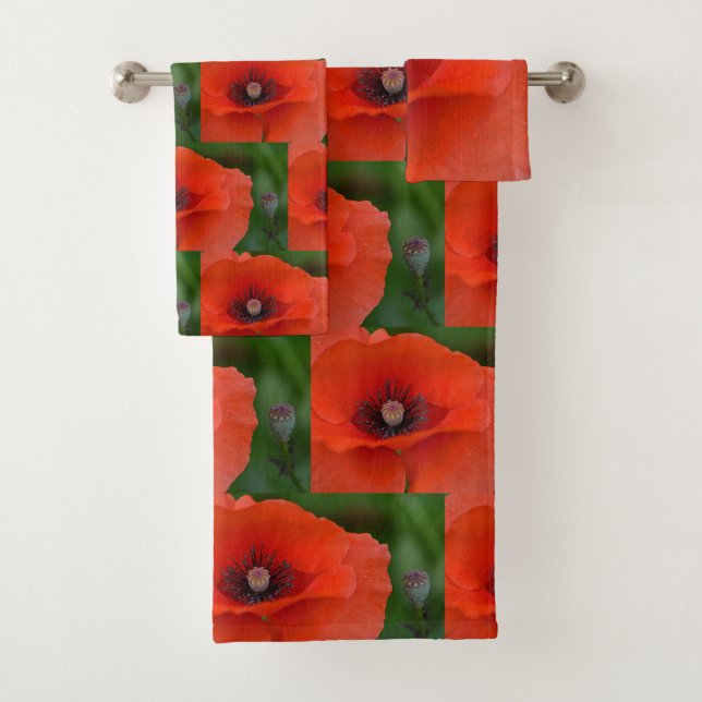 Red Poppy Pattern Bath Towel Set (Insitu)