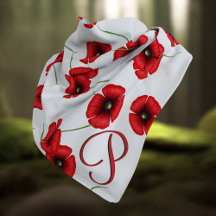 Red Poppy Pattern Elegant Monogram White Bandanna