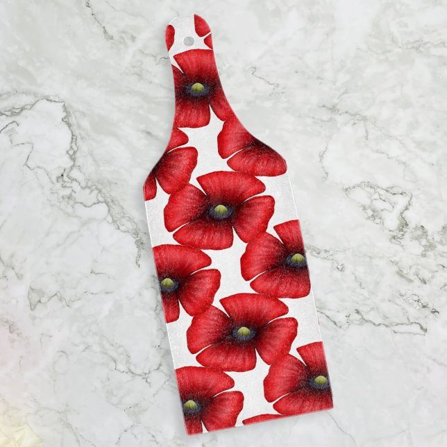 Red Poppy Pattern Floral Paddle Cutting Board  (Pop a pop of color in your kitchen with this poppy pattern paddle. Makes a lovely gift)