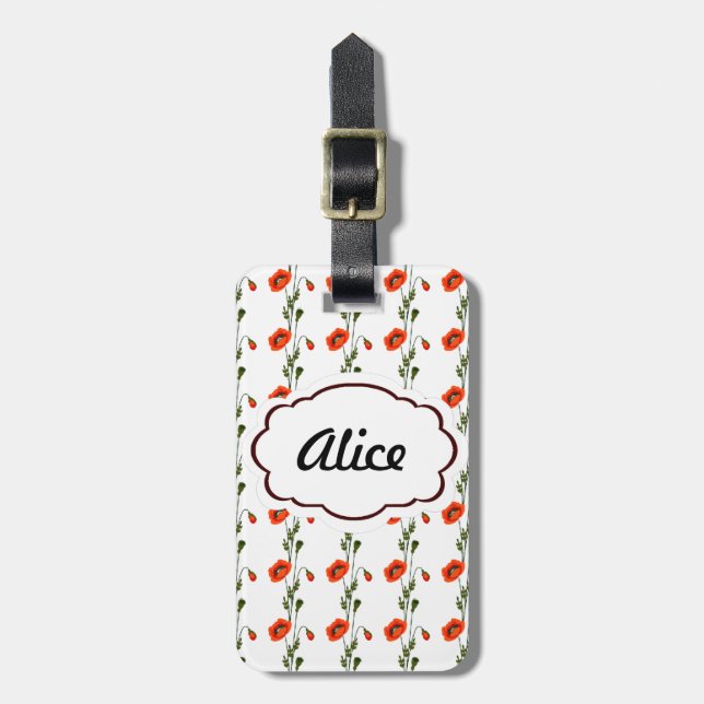Red poppy pattern luggage tag (Front Vertical)