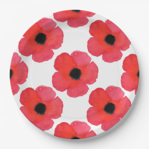 Red Poppy Pattern Paper Plate