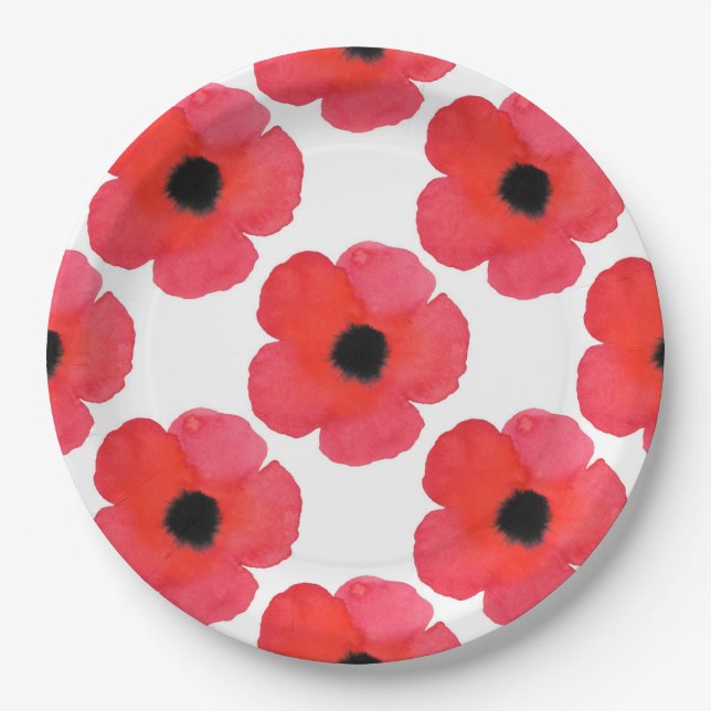 Red Poppy Pattern Paper Plate (Front)
