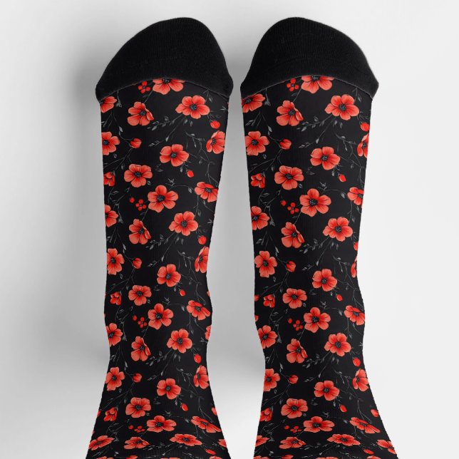 Red Poppy Pattern Socks (Top)