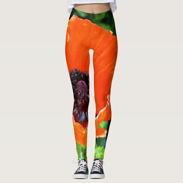 Red Poppy Photograph Leggings (Front)