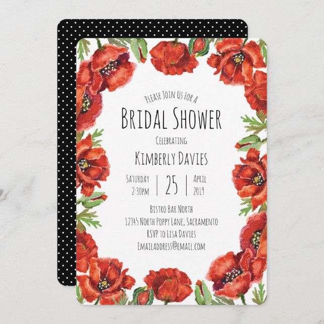 Red Poppy Polka Dot Bridal Shower Invitation (Front/Back)