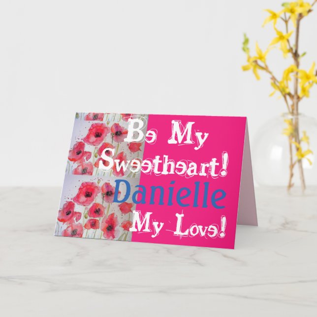 Red Poppy poppies Be My Sweetheart Girls Name Card (Yellow Flower)