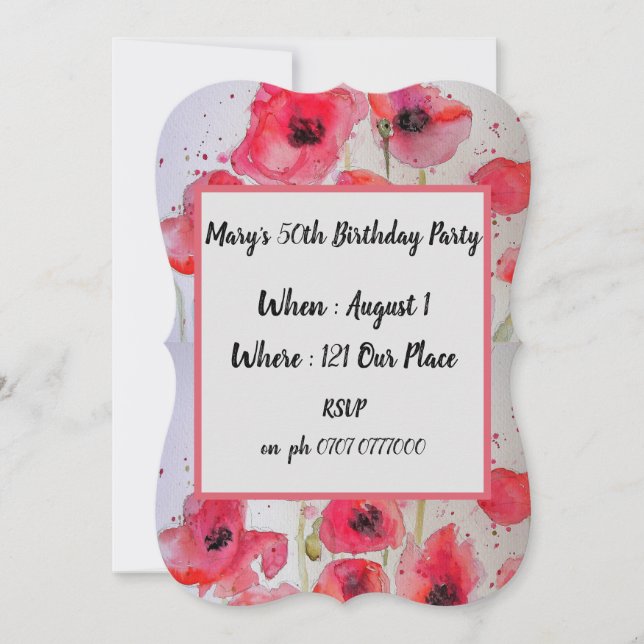 Red Poppy Poppies Floral 50th Birthday Invitation (Front)