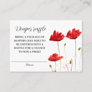 Red Poppy Poppies Floral Diaper Raffle Baby Shower Enclosure Card