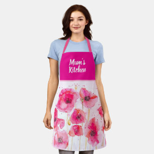 Red Poppy Poppies Flower Floral Watercolor Apron