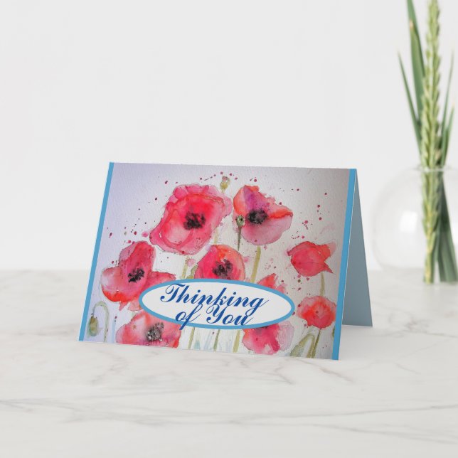 Red Poppy poppies flower Watercolor Painting Art Card (Front)