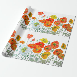 Red Poppy Poppies Party Watercolor Wrapping Paper