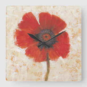 Red Poppy Portrait Square Wall Clock