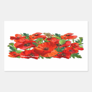 RED POPPY  ~  Rectangle  Stickers