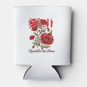 Red Poppy Remember And Honour Vintage Memorial Shi Can Cooler