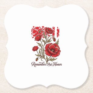 Red Poppy Remember And Honour Vintage Memorial Shi Paper Coaster