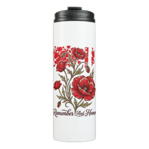Red Poppy Remember And Honour Vintage Memorial Shi Thermal Tumbler