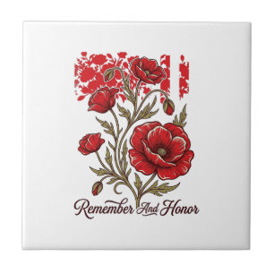 Red Poppy Remember And Honour Vintage Memorial Shi Tile