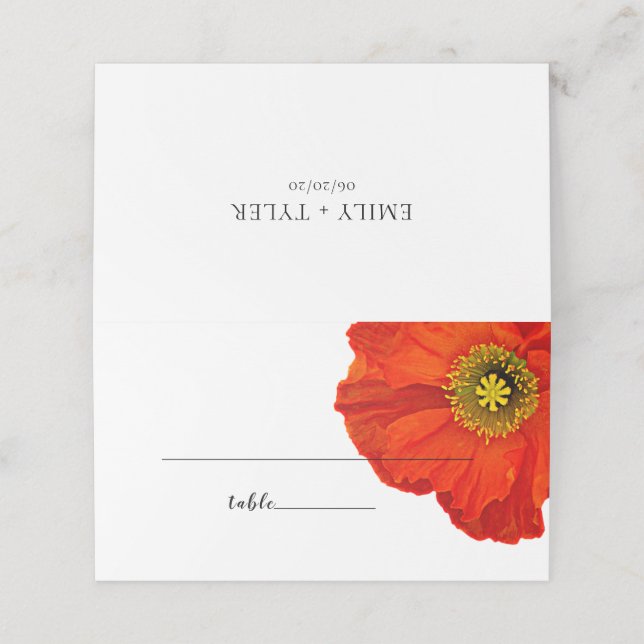 Red Poppy Simplicity Wedding Escort Place Card (Outside Unfolded)