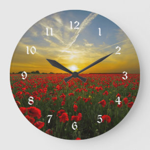 Red Poppy Sunset Large Clock