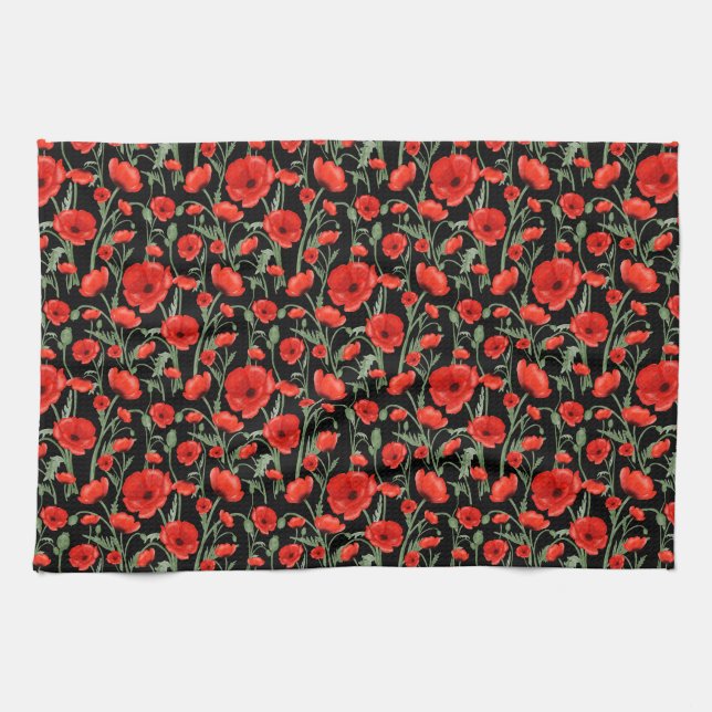 Red Poppy Tea Towel (Horizontal)