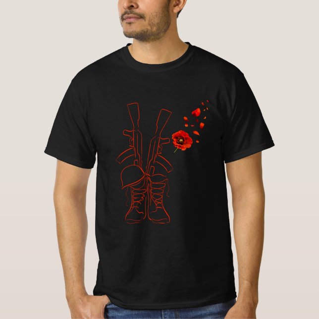 Red Poppy Veteran Honour Military Memorial T-Shirt (Front)