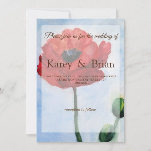 Red Poppy Watercolor Art  Wedding Card