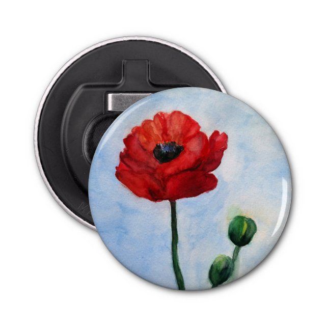 Red Poppy Watercolor Bottle Opener (Front)