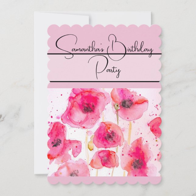 Red Poppy Watercolor floral Flower Poppies Invitation (Front)
