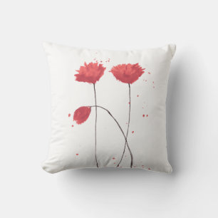 Red Poppy Watercolor Flower Botanical Art Throw Pi Cushion