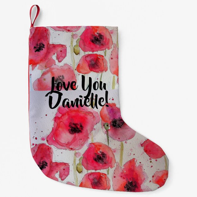 Red Poppy Watercolor Flowers Floral Love Stocking (Front)