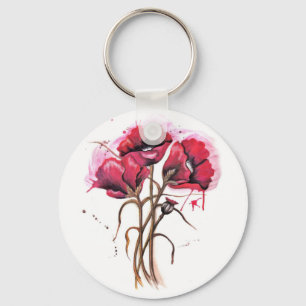 Red Poppy Watercolor Key Ring