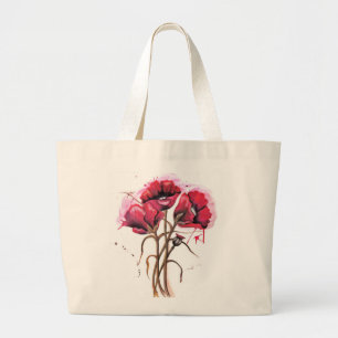 Red Poppy Watercolor Large Tote Bag