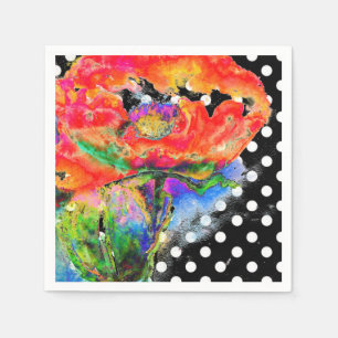 Red Poppy watercolor painting   polka dots Napkin