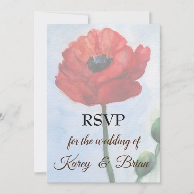Red Poppy Watercolor  RSVP Photo Card (Front)