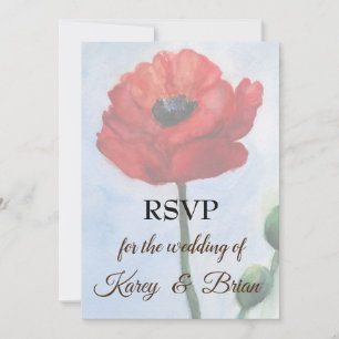 Red Poppy Watercolor  RSVP Photo Card
