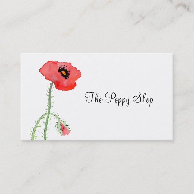 Red Poppy Watercolor, Summer Floral Poppies Business Card (Front)
