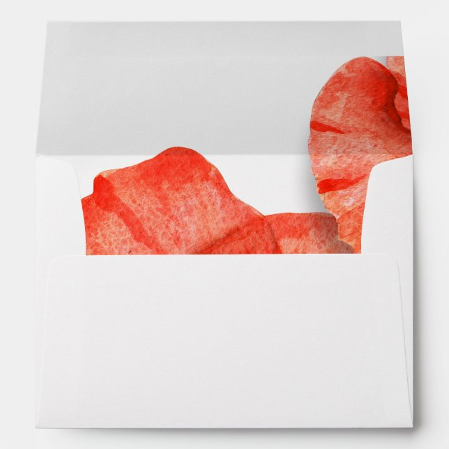 Red Poppy Watercolor Wedding Envelope (Back (Bottom))